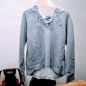 ❤️ 4/$20 American Eagle Grey Lace Up Hoodie size 12